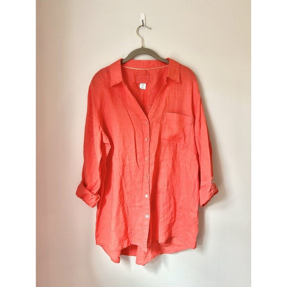 Sigrid Olsen Tops - Sigrid Olsen Size XL 100% Linen Coral Red Tunic Top Long Line Beach Vacation EUC